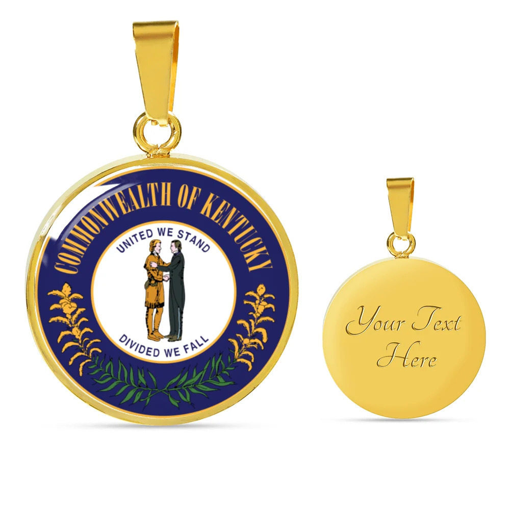 Kentucky State Seal Personalized Engraved Gold Circle Necklace Custom Name Date